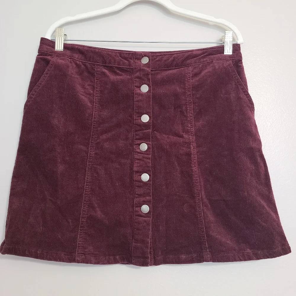 Maurices Brown with Dark Purple Hue A-line Corduroy Skirt with Pockets & Buttons